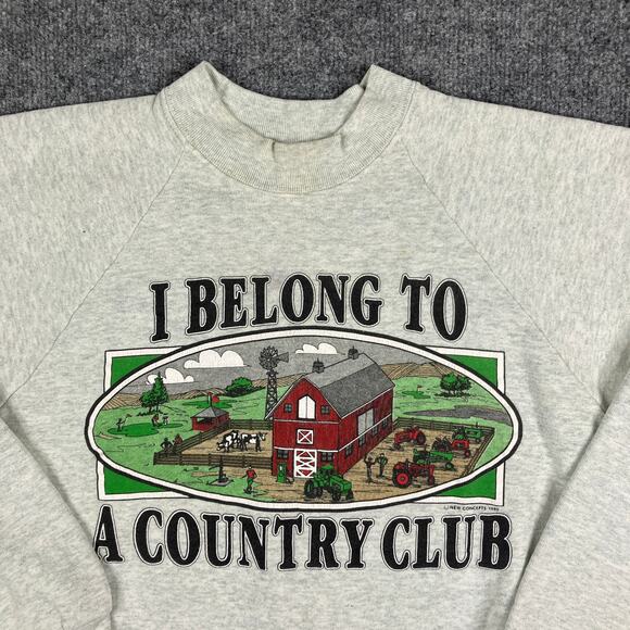 Fruit of the Loom Mens Sweatshirt L Gray I Belong to a Country Club Farm Graphic - Picture 1 of 8